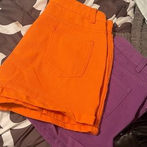 Rolled high rise denim shorts